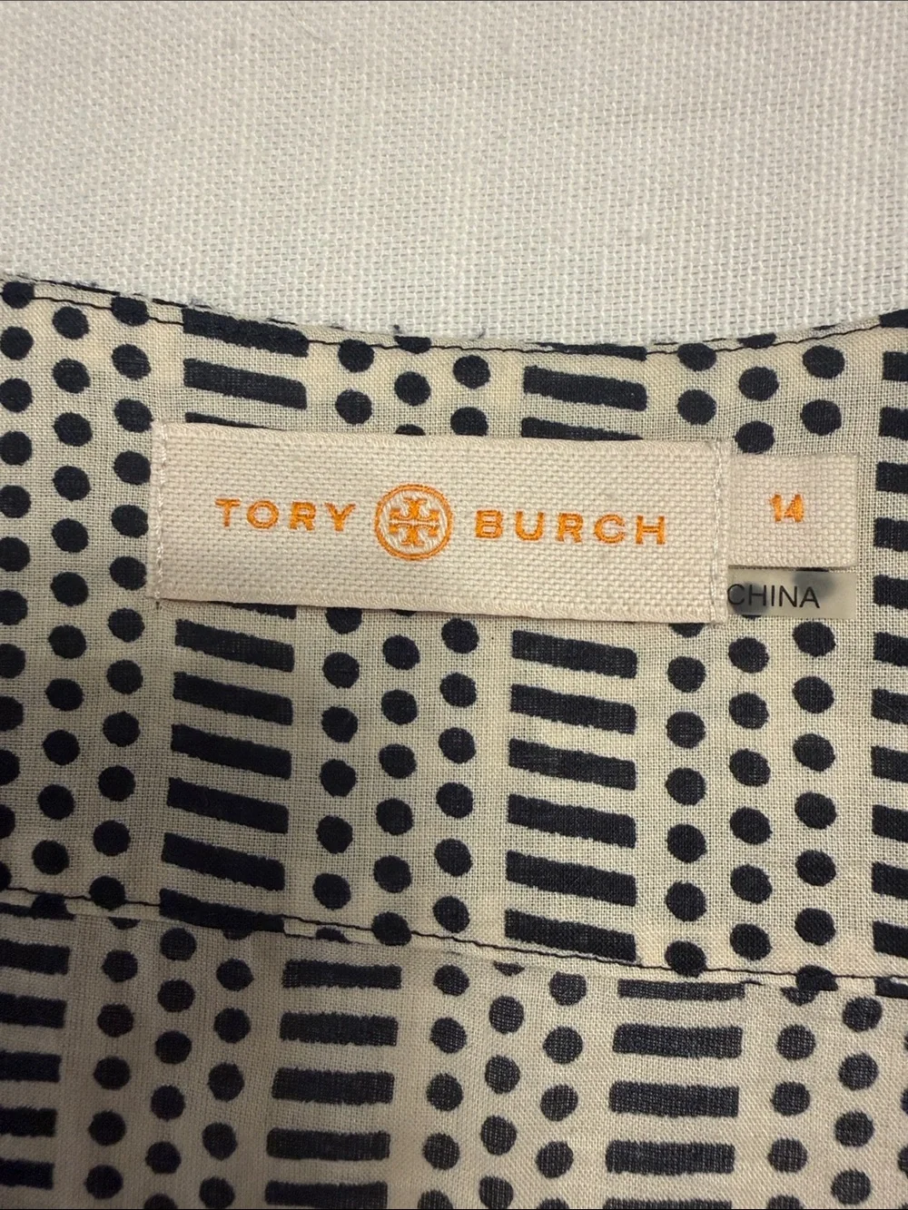 Tory Burch Navy and White V-Neck Lace-Trim Tunic